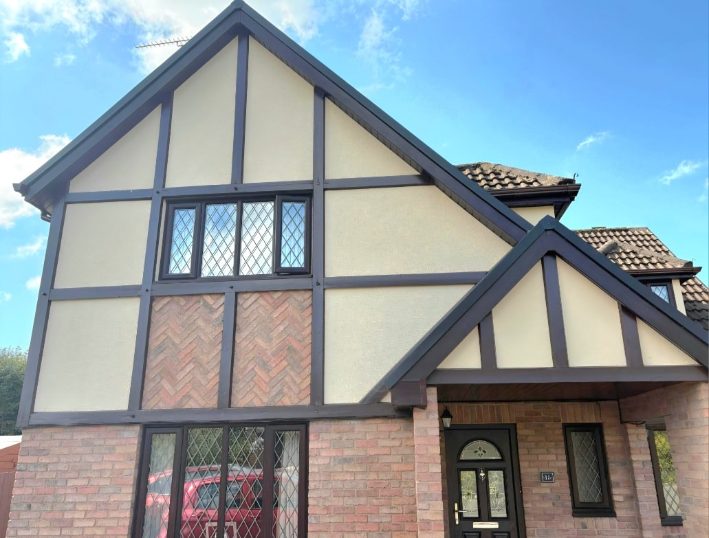 Repainted Tudor-style detached home — exterior decorating across South Wales — serving Monmouthshire